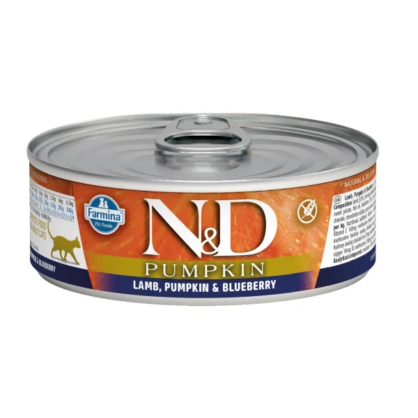 ND KUZU BAL KABAKLI KONS N&D Pumpkin Balkabaklı Kuzulu ve Yaban Mersinli Tahılsız Yetişkin Kedi Konservesi 70gr - Görsel 1