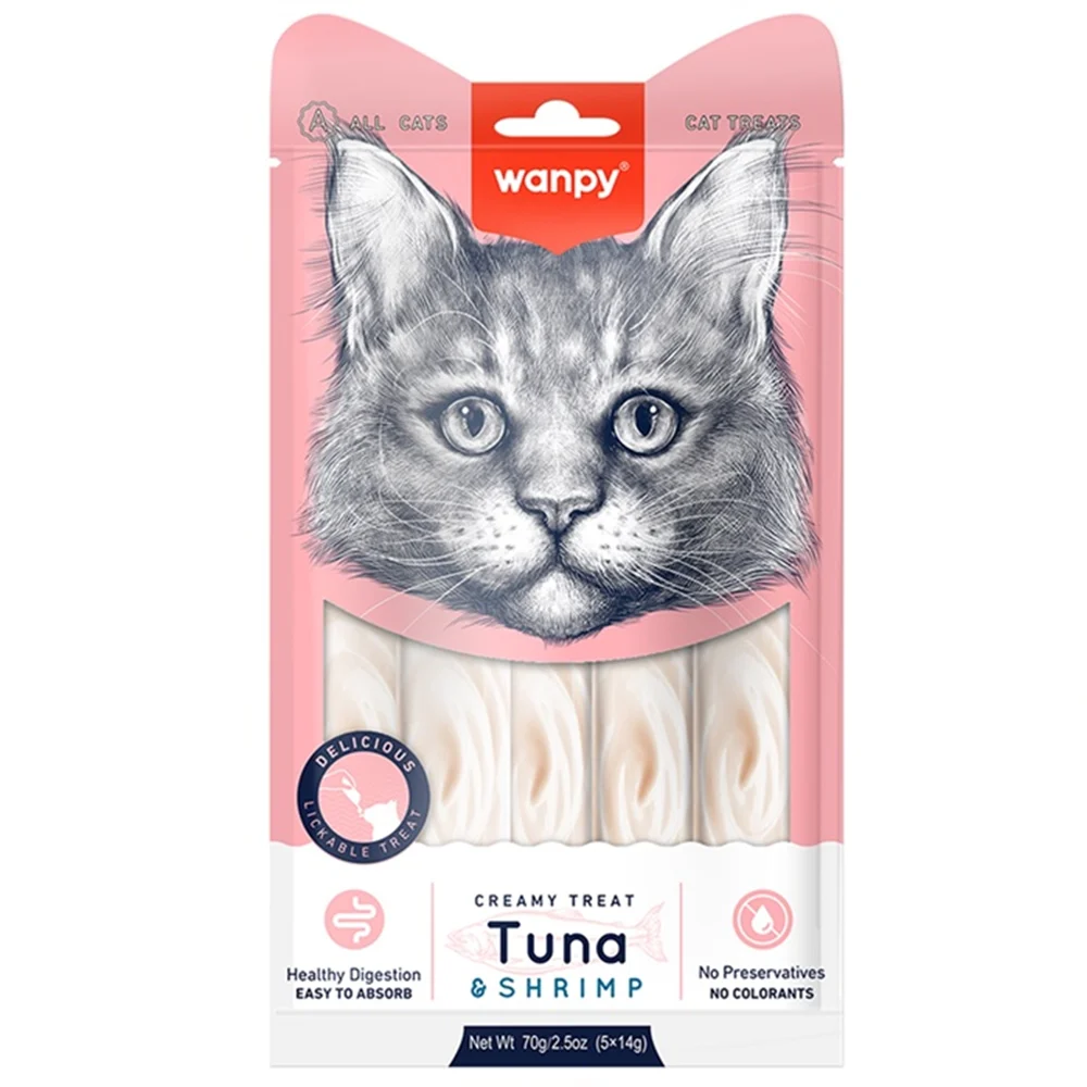WANPY TUNA KARIDES WANPY Creamy Treat Tuna & Shrimp Ton Balıklı ve Karidesli Sıvı Kedi Ödülü 5x14 Gr - Görsel 1